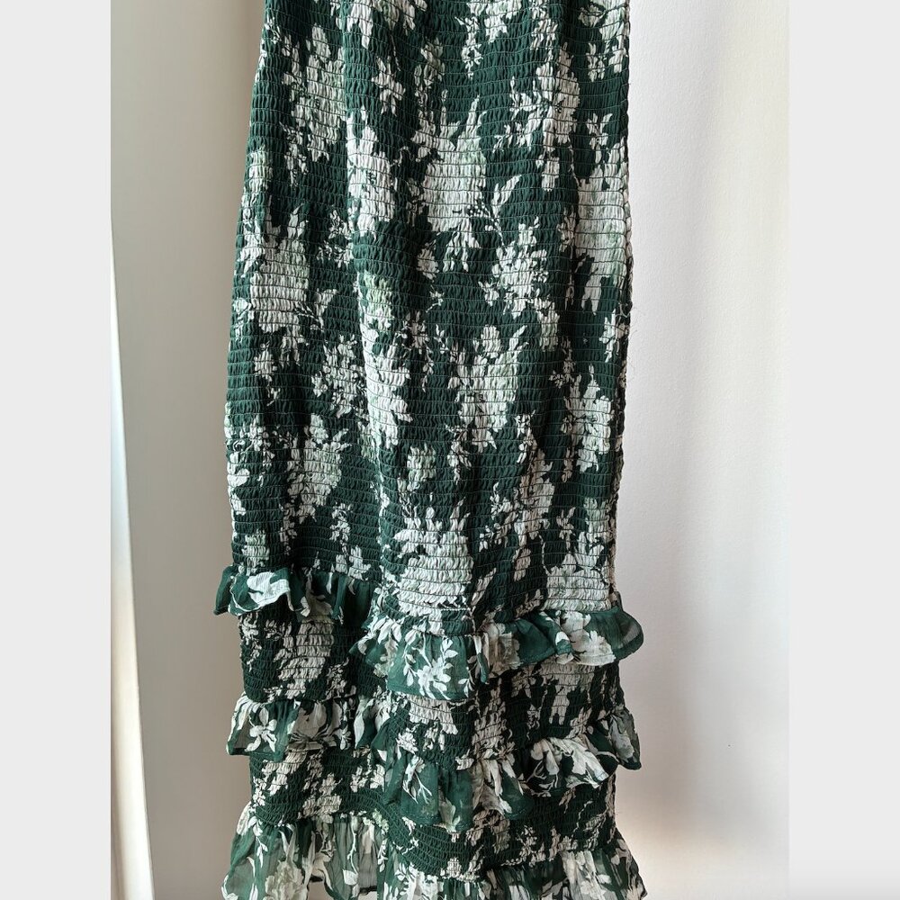 Abercrombie & Fitch Green Floral Ruffle Tie Strap Midi Dress - Size M - Picture 9 of 13